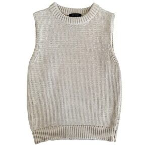 Ann Taylor Knit Sweater Vest Womens S Petite Beige Minimalist Capsule Classic